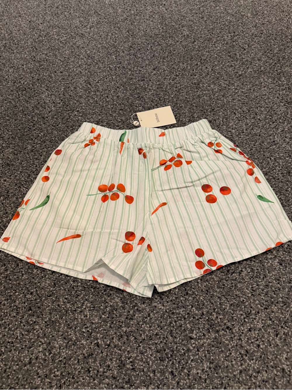 bohme White & Green Striped Cherry-Print Athletic Shorts